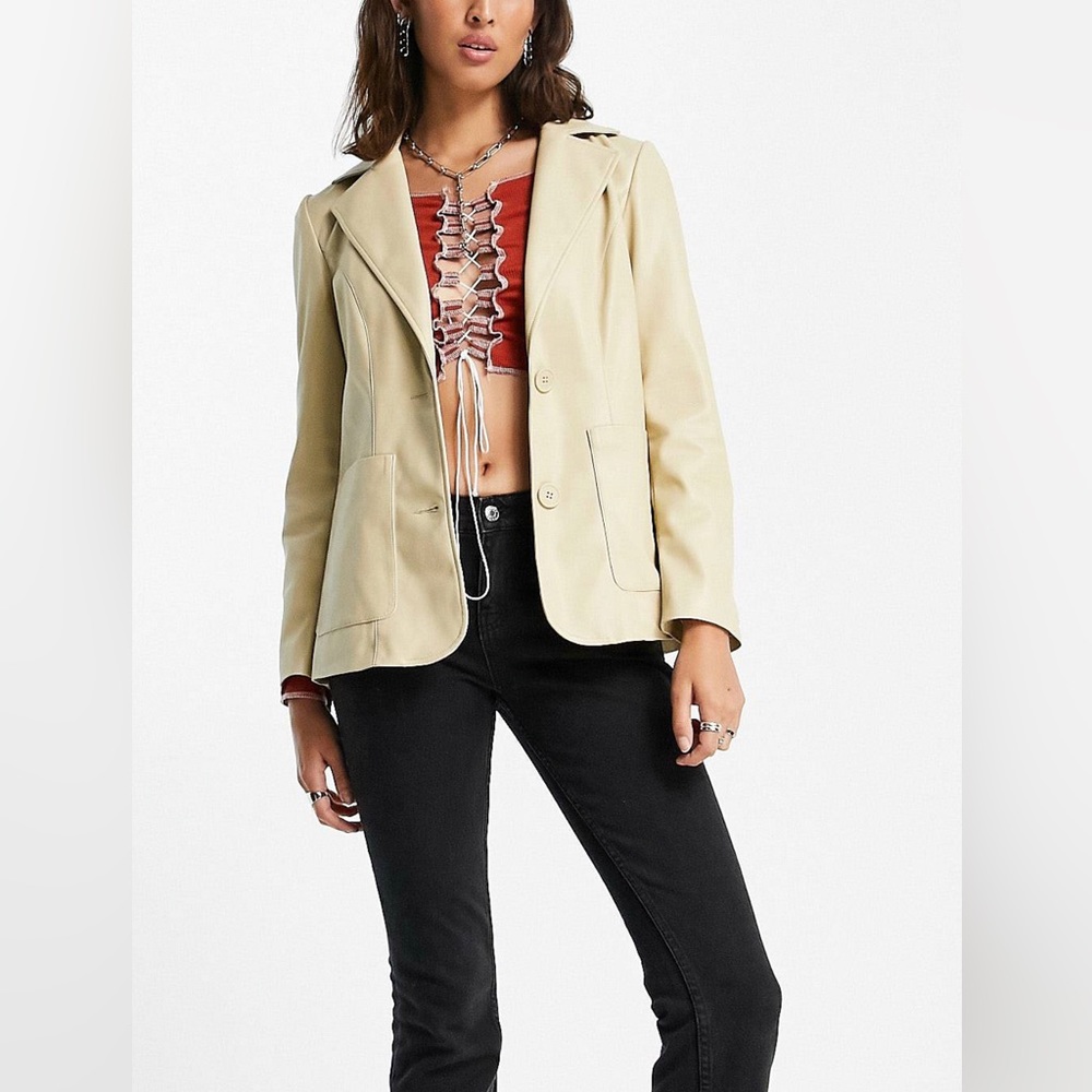 NWT Cream/Tan Faux Leather Blazer